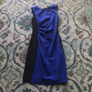 Sapphire blue and black dress with ruching